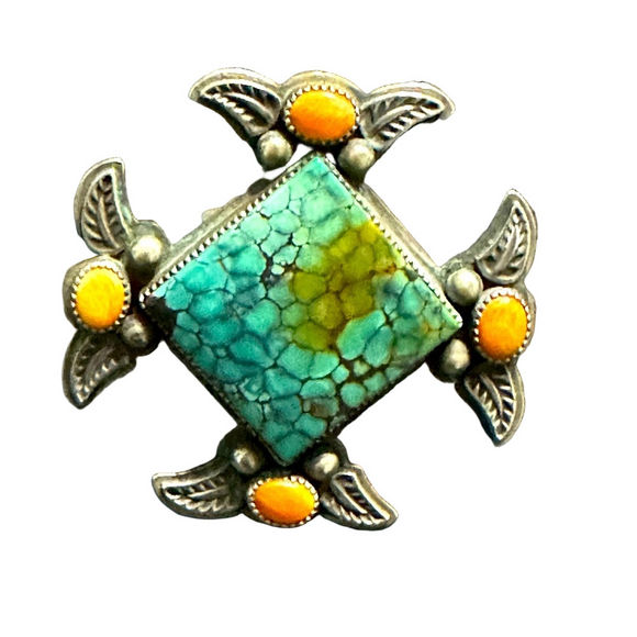 Jewelry - Vintage Silver Turquoise and Orange Stone Ring